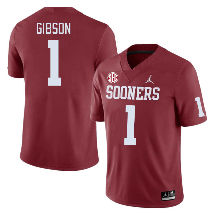 Men #1 Jayden Gibson Oklahoma Sooners 2024 SEC Conference College Football Jerseys-Crimson